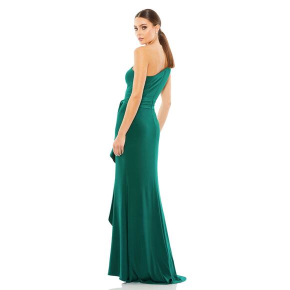 Mac Duggal Emerald Green One Shoulder Belted Jersey Gown Size 0 - Picture 2 of 7